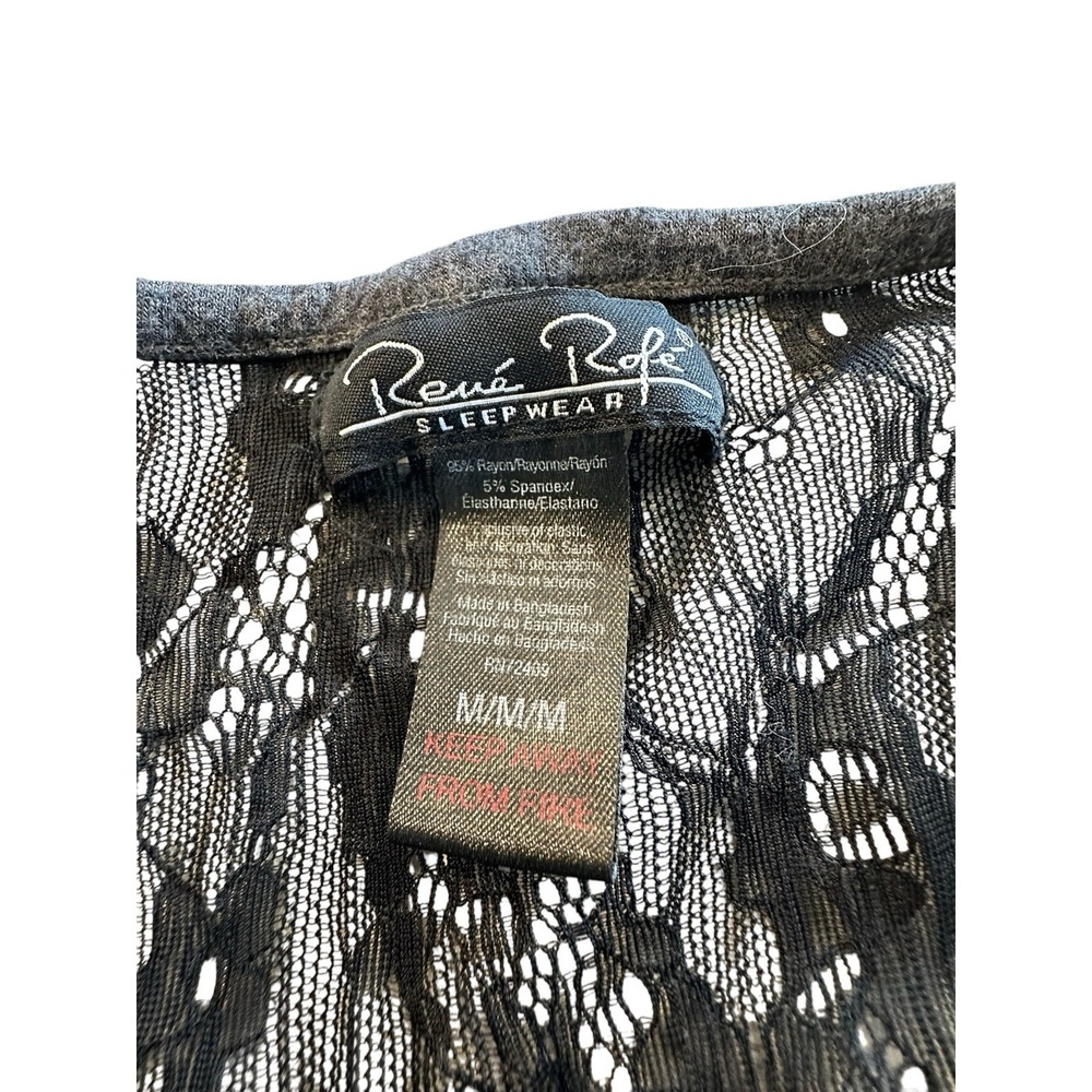 Rene‎ Rofe Sleepwear Top Womens Black Sz Medium Lace Edges Pullover Short Sleeve - Picture 3 of 8
